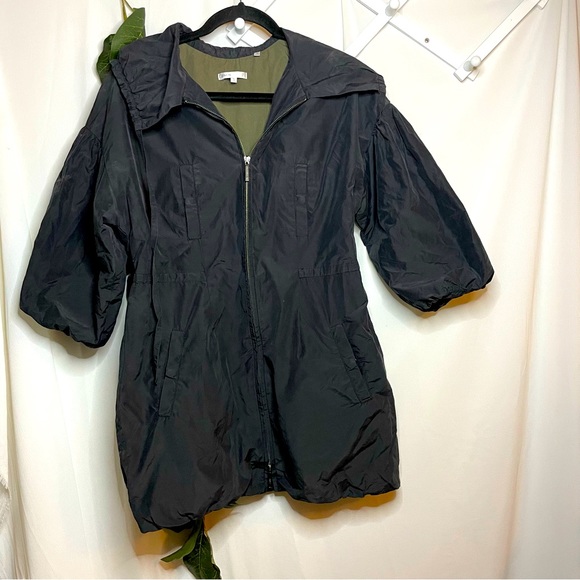 Vince  Zip Up Jacket with Bubble Hem Sleeves 3/4 women’s small drawstring collar - Picture 9 of 9